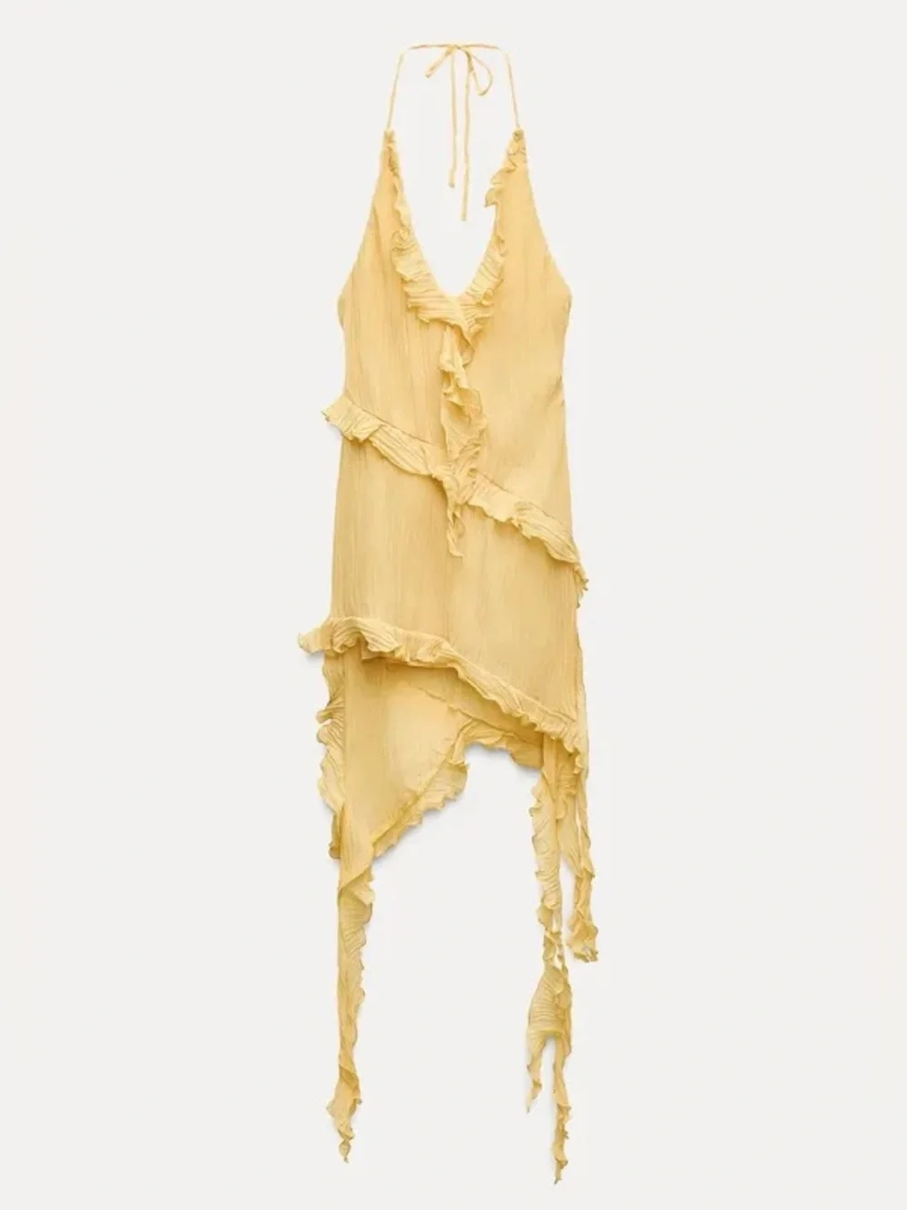 ZARA Asymmetrical Yellow dress with pleats and ruffles S NWT - Picture 6 of 15